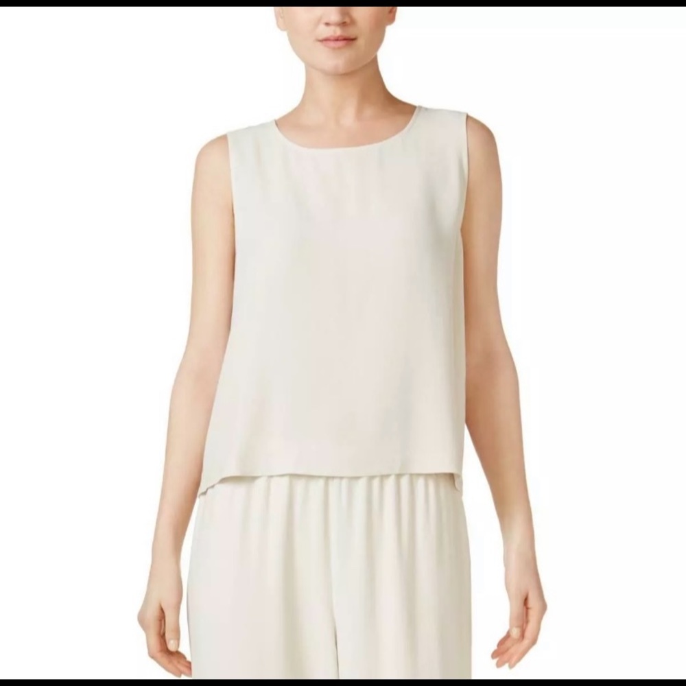 Eileen Fisher Silk Georgette Crepe Boxy Top Tank